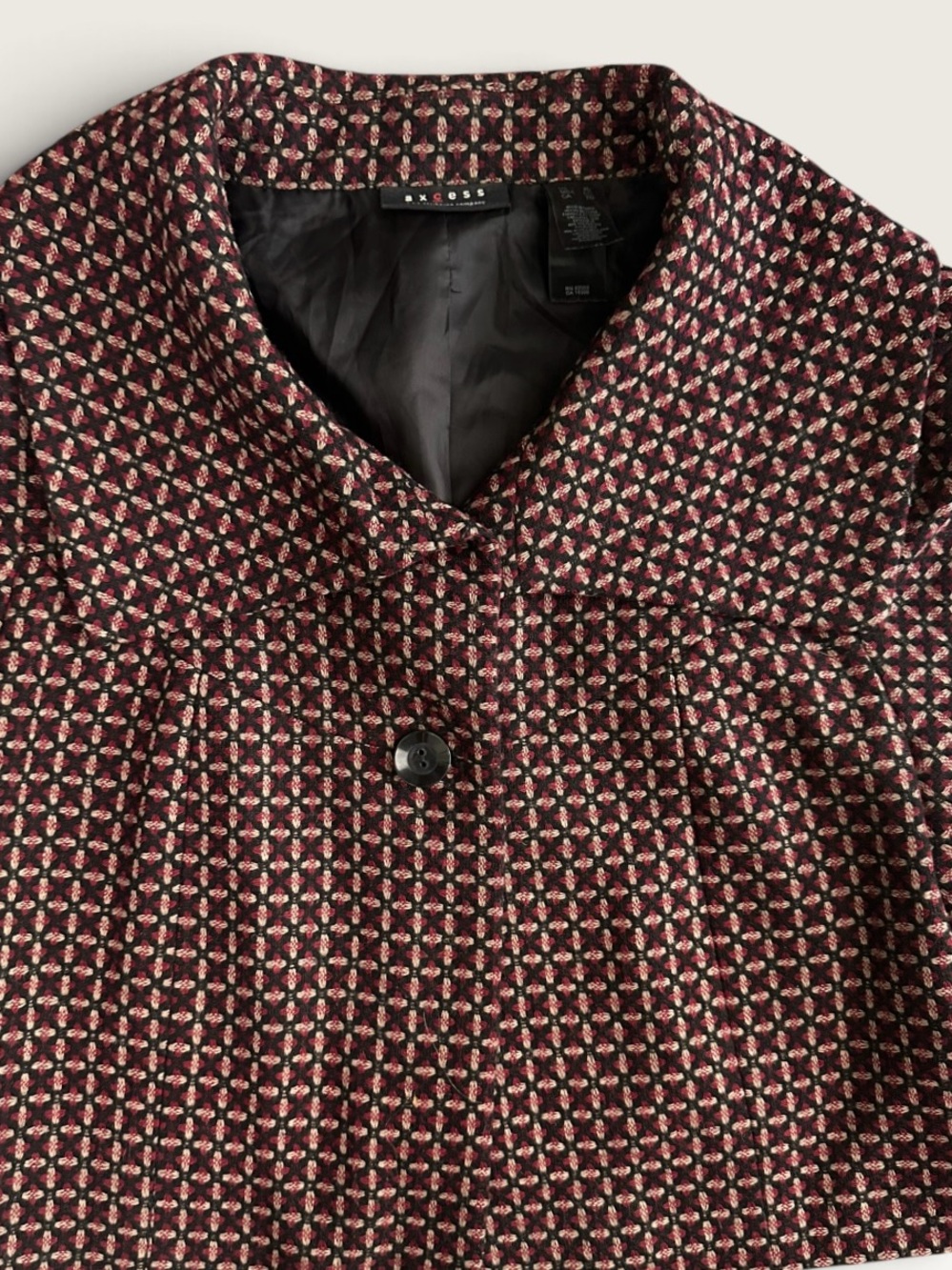 Axcess Liz Claiborne Wool Blend Cropped Swing Jacket Black Burgundy XL - Picture 3 of 7